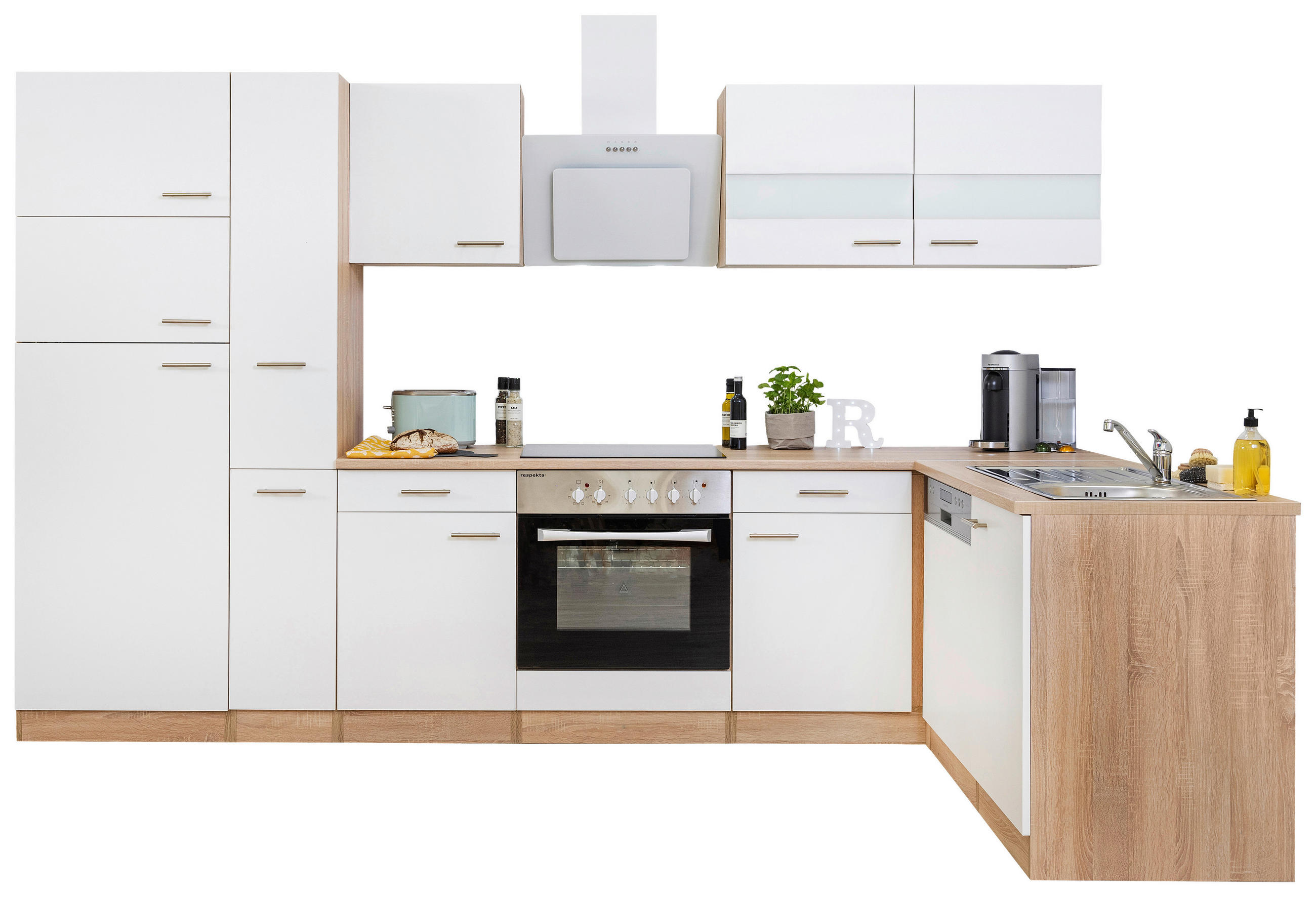 MODULKÖK UTAN VITVAROR 310/200/172 cm i vit - stålfärgad/vit, Basics, metall/trämaterial (310/200/172cm) - Respekta