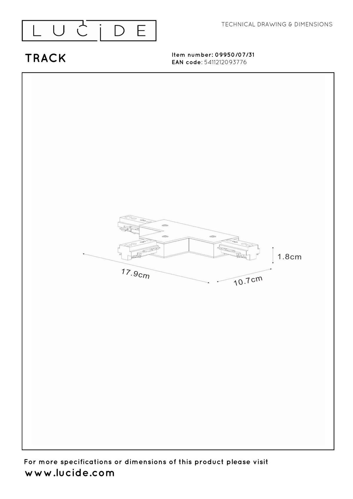 SCHIENENSYSTEM Track 17.9/10.7/1.8 cm   - Weiß, Basics, Kunststoff (17.9/10.7/1.8cm) - Lucide