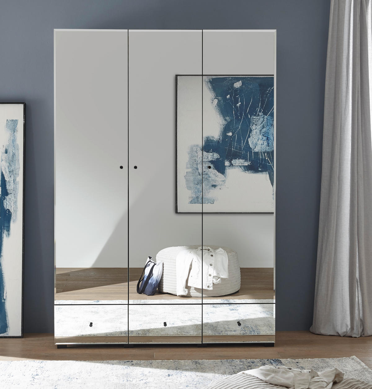 KLEIDERSCHRANK 135/195/55 cm,  in Graphitfarben, 3-türig  - Schwarz/Graphitfarben, KONVENTIONELL, Glas/Holzwerkstoff (135/195/55cm) - Boxxx