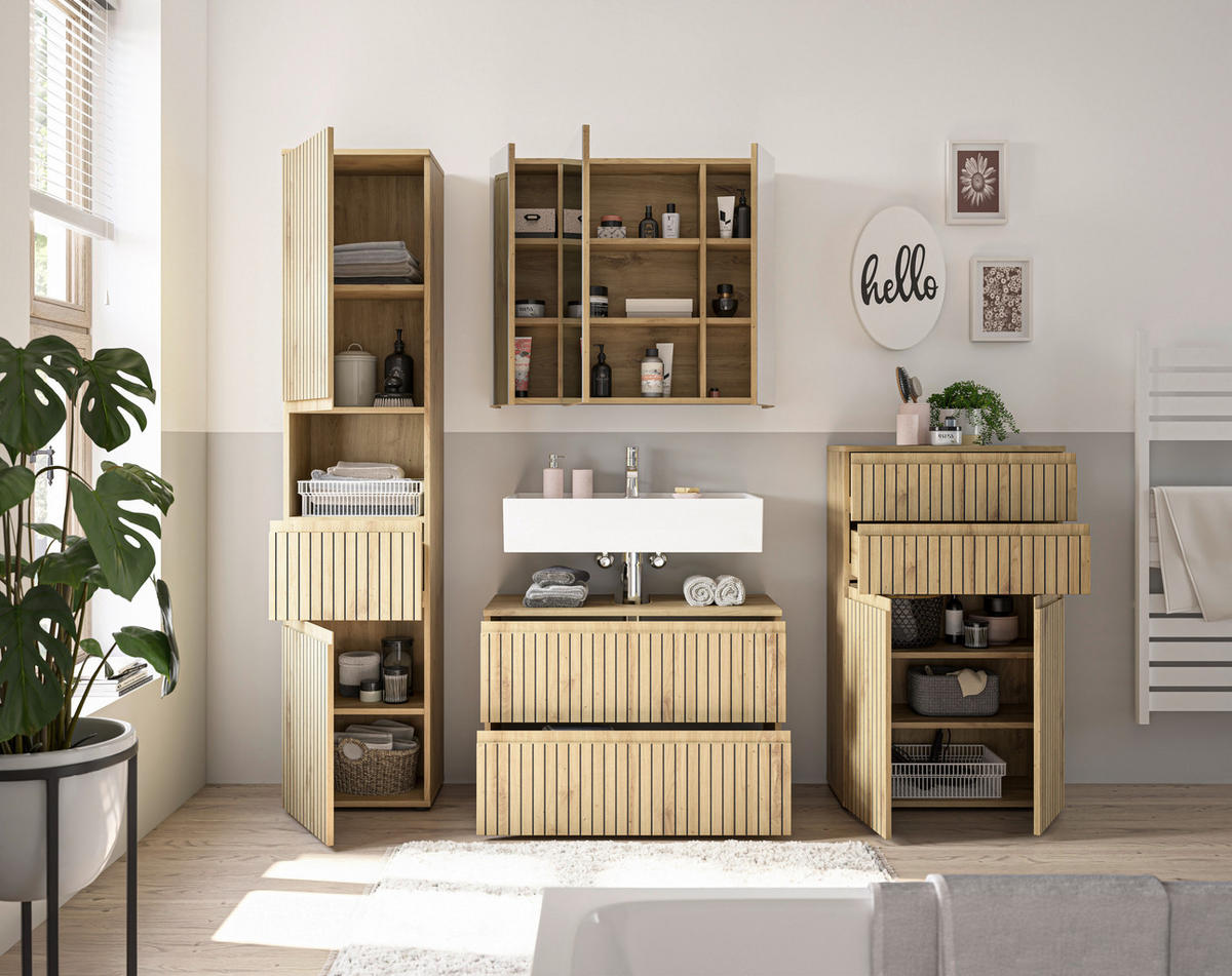 WASCHBECKENUNTERSCHRANK 80/57/36 cm  - Schwarz/Eiche Artisan, Modern, Holzwerkstoff/Kunststoff (80/57/36cm) - MID.YOU