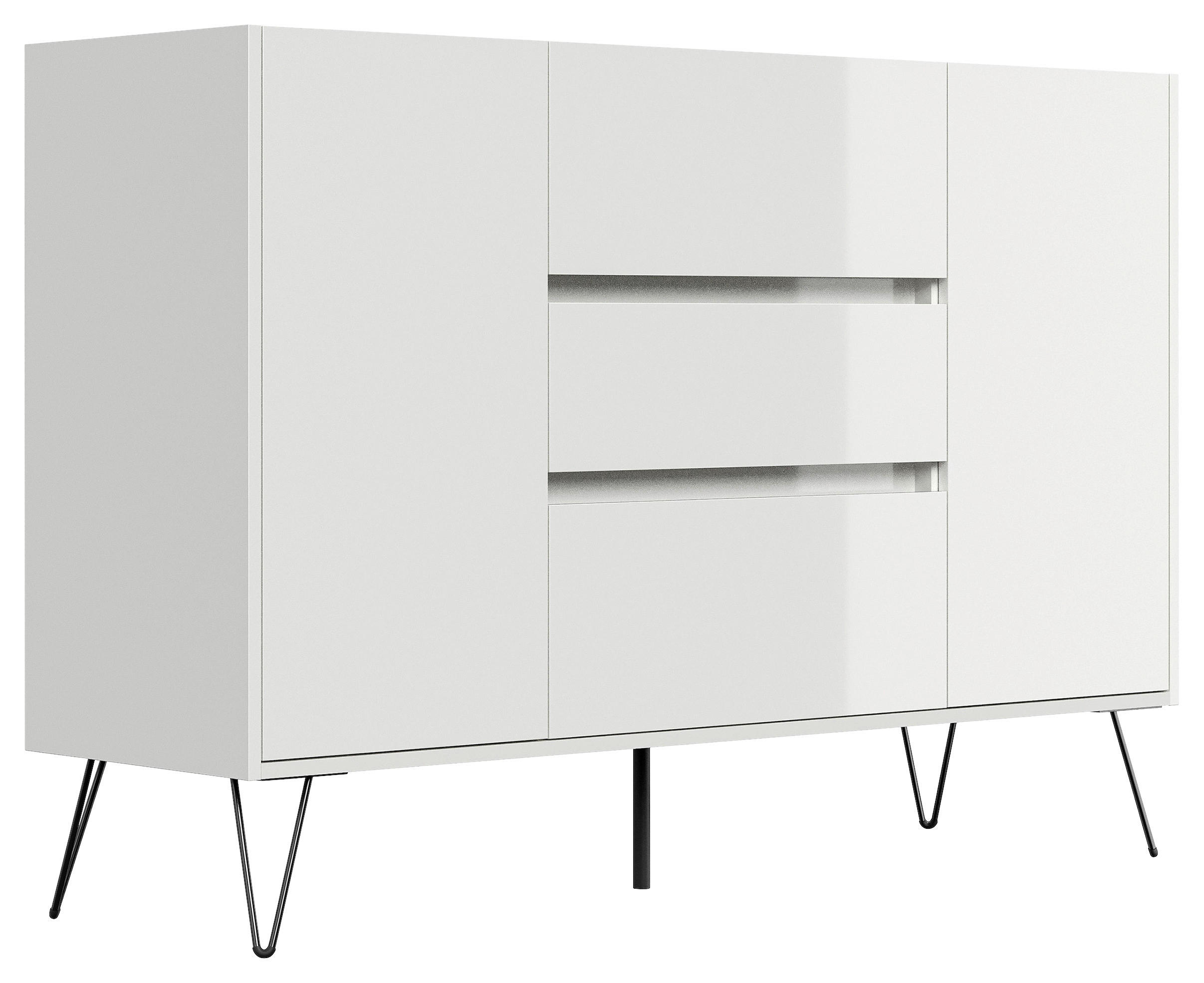 SIDEBOARD Posseik Industrial 140/93,6/42 cm 3 Schublade(n)  - Weiß Hochglanz/Schwarz, Design, Holzwerkstoff/Metall (140/93,6/42cm) - P & B