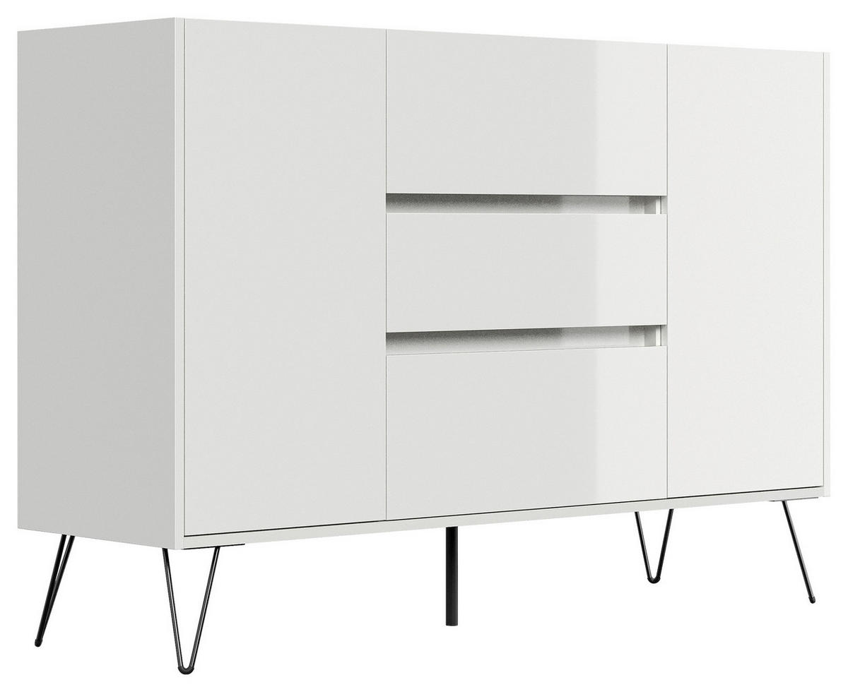 SIDEBOARD Posseik Industrial 140/93,6/42 cm 3 Schublade(n)  - Weiß Hochglanz/Schwarz, Design, Holzwerkstoff/Metall (140/93,6/42cm) - P & B