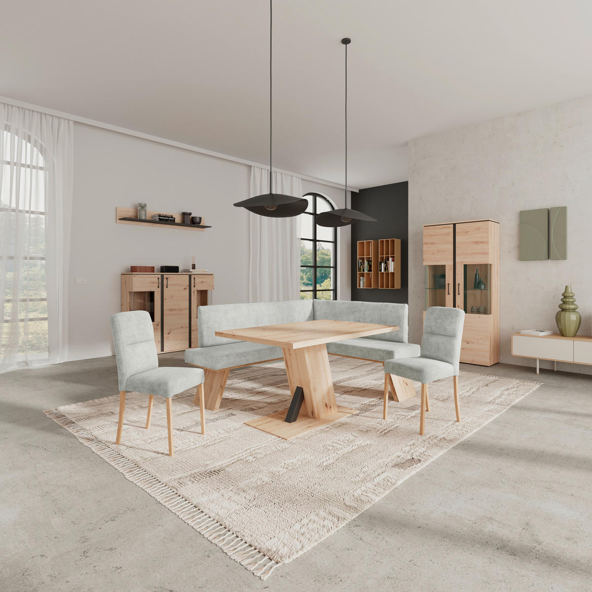 ECKBANK 185/150 cm Webstoff Hellgrau   - Eichefarben/Hellgrau, KONVENTIONELL, Textil (185/150cm) - Livetastic