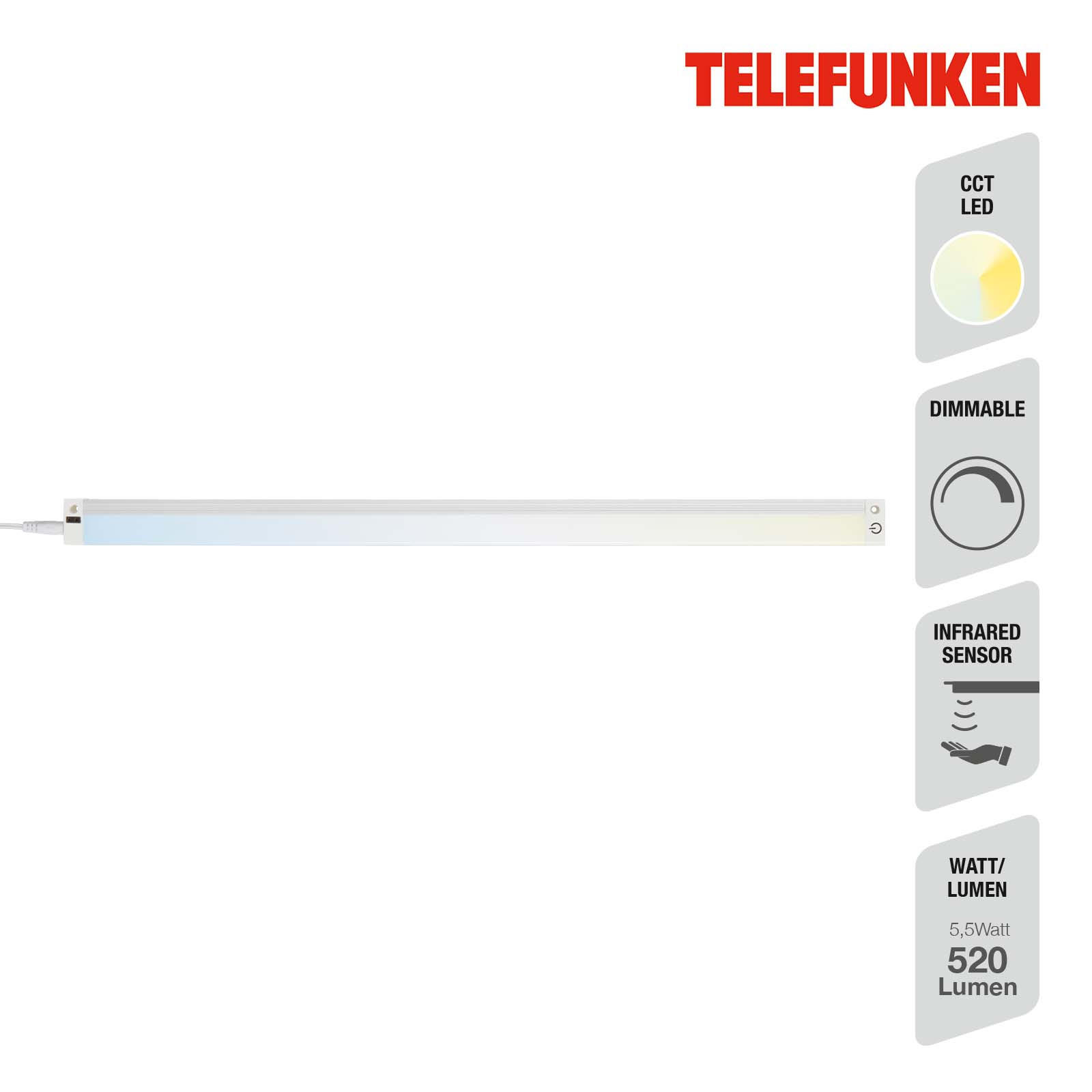 PODELEMENTNA SVETILKA   /520 lm/3000 - 6500 K// - bela, Design, kovina/umetna masa (50/3/1cm)