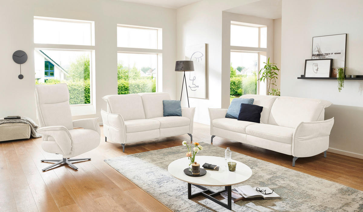 2-SITZER-SOFA in Lederlook (vegan) Hellgrau  - Hellgrau/Nickelfarben, Modern, Textil/Metall (154/89/109cm) - Livetastic