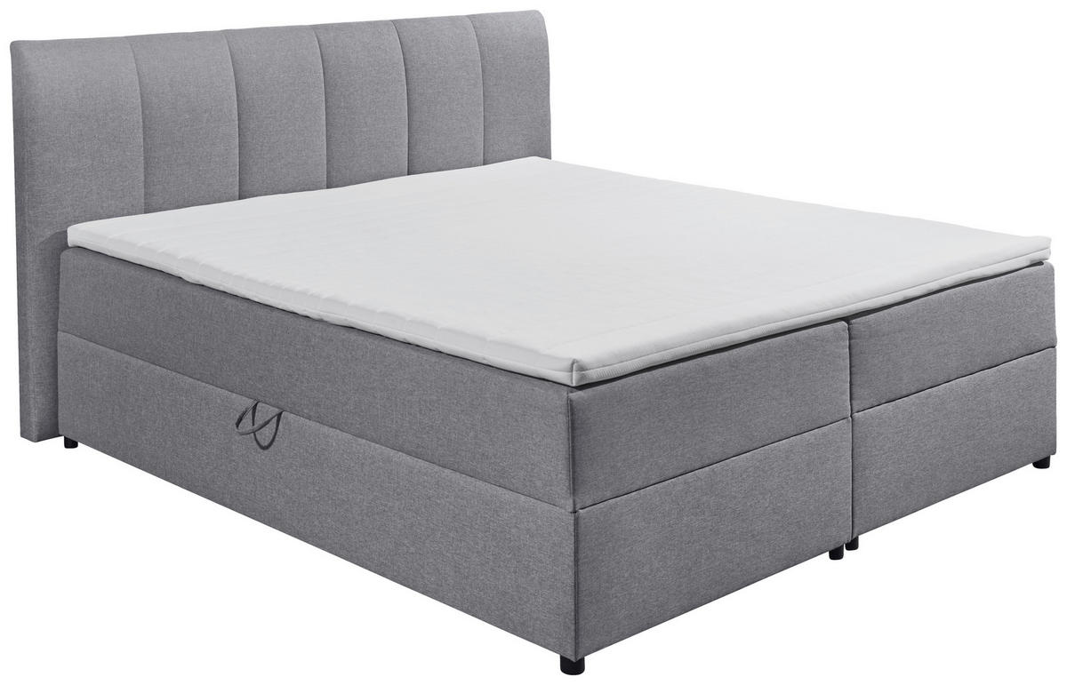 BOXSPRINGOVÁ POSTEĽ, 180/200 cm, sivá - čierna/sivá, Basics, textil/plast (180/200cm) - MID.YOU