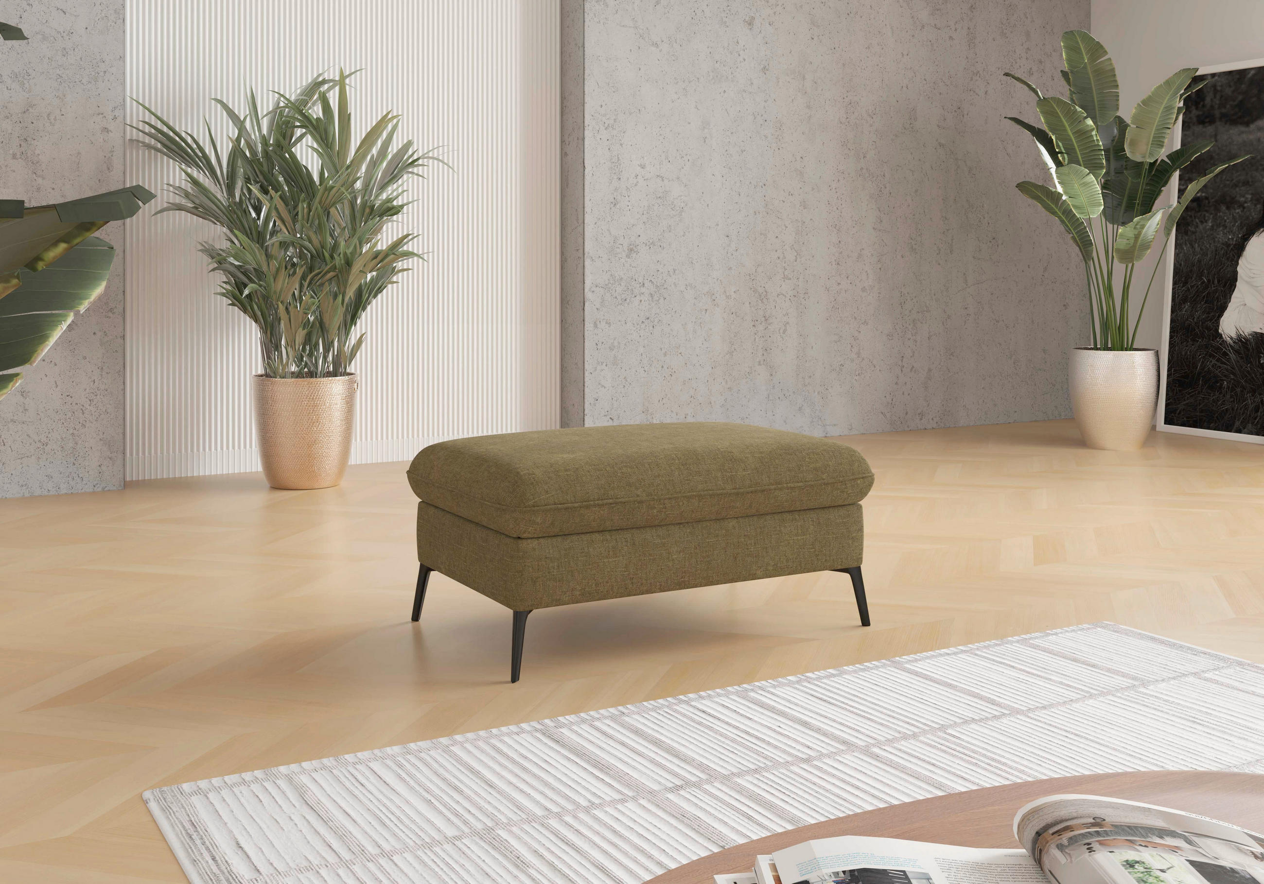 HOCKERTextil Olivgrün  - Creme/Schwarz, Konventionell, Textil/Metall (104/47/69cm) - Sit & More