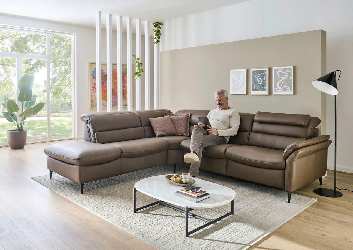 ECKSOFA Braun Echtleder  - Schwarz/Braun, Design, Leder/Metall (260/287cm) - Valdera