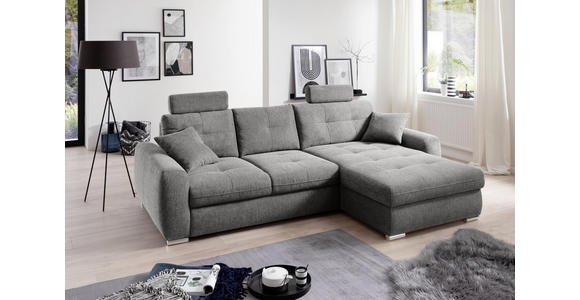 ECKSOFA in Mikrofaser Grau  - Chromfarben/Grau, MODERN, Kunststoff/Textil (276/193cm) - Hom`in