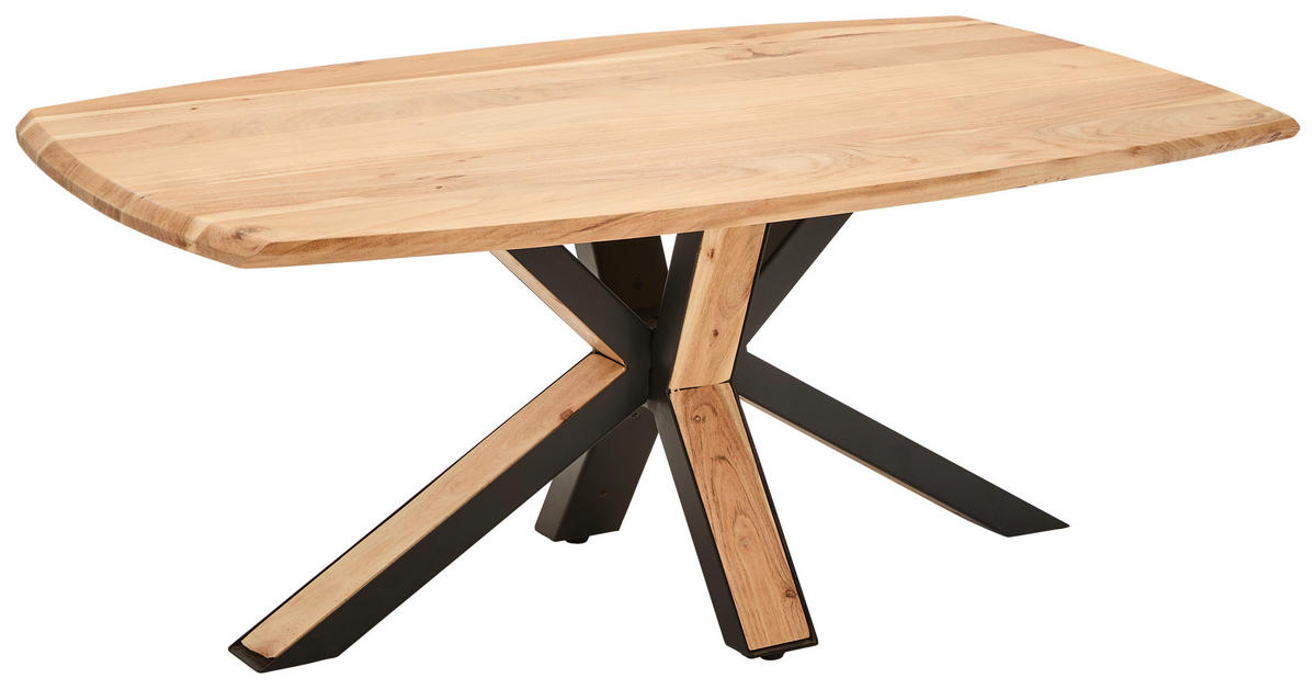 COUCHTISCH Akazie Hartholz 110/70/45 cm bootsförmig Schwarz, Akaziefarben  - Schwarz/Akaziefarben, Design, Holz/Metall (110/70/45cm) - Livetastic