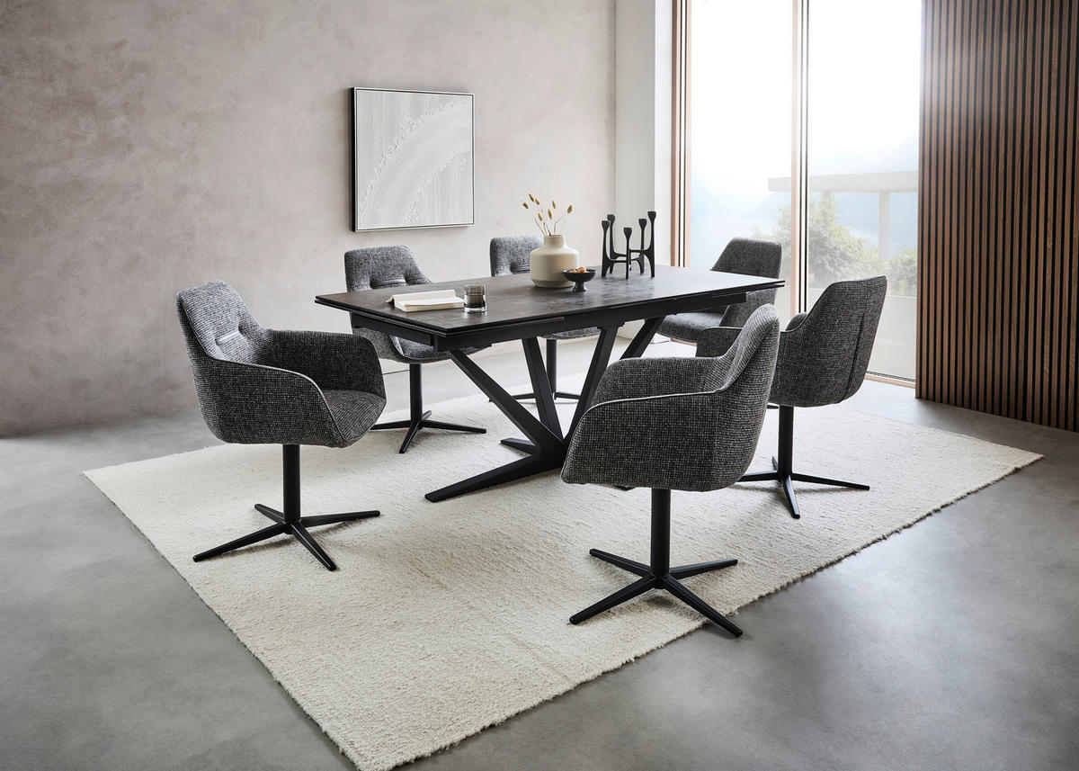 ESSTISCH in Metall, Glas, Keramik 180-280/95/76 cm  - Schwarz/Bronzefarben, Design, Glas/Keramik (180-280/95/76cm) - Novel