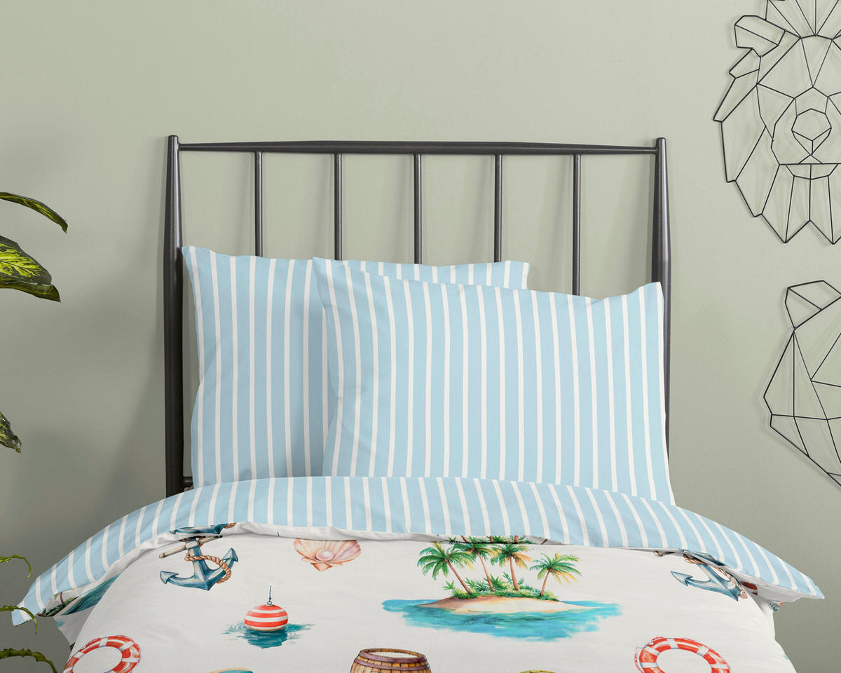 KINDERBETTWÄSCHE 140/200 cm  - Blau/Champagner, Basics, Textil (140/200cm)