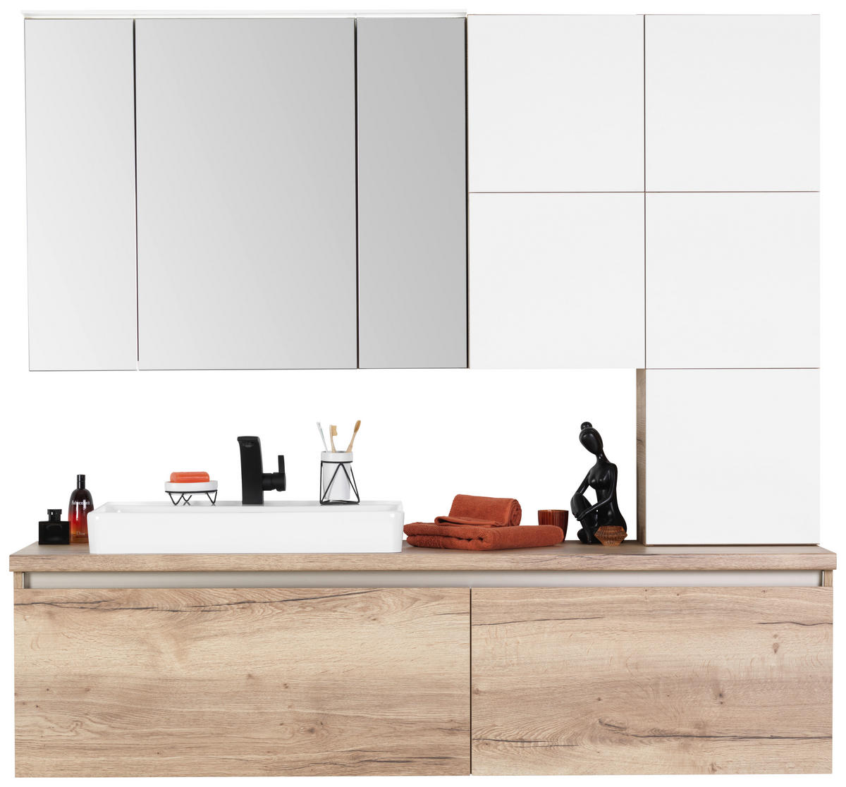BADEZIMMER  in 180 cm  - Edelstahlfarben/Eichefarben, KONVENTIONELL, Glas/Holzwerkstoff (180cm) - Moderano