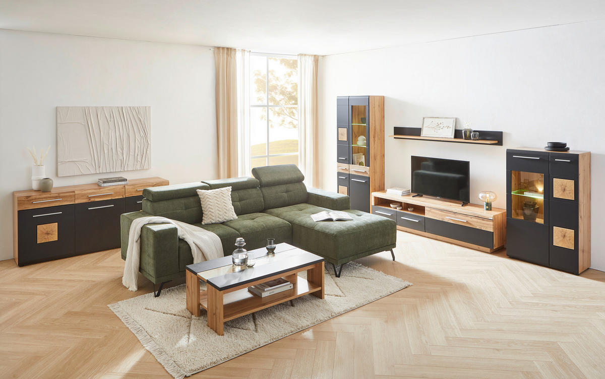 TV-ELEM 200/50/43 cm  - ezüst/fekete, Design, műanyag/faalapú anyag (200/50/43cm) - Hom`in