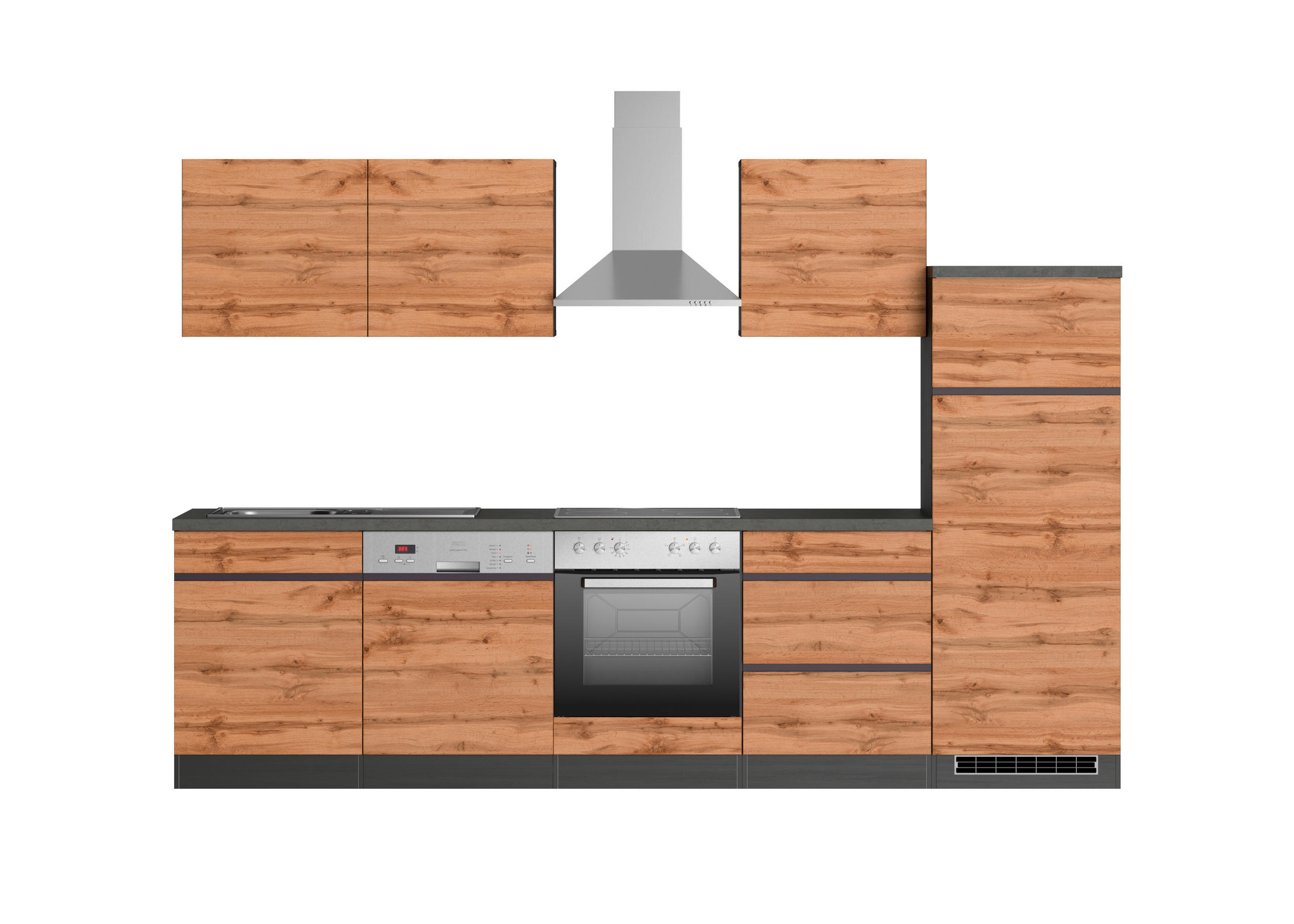 KÜCHENBLOCK 300 cm   in Graphitfarben, Eiche Wotan  - Eiche Wotan/Graphitfarben, Design, Holzwerkstoff (300cm) - Held
