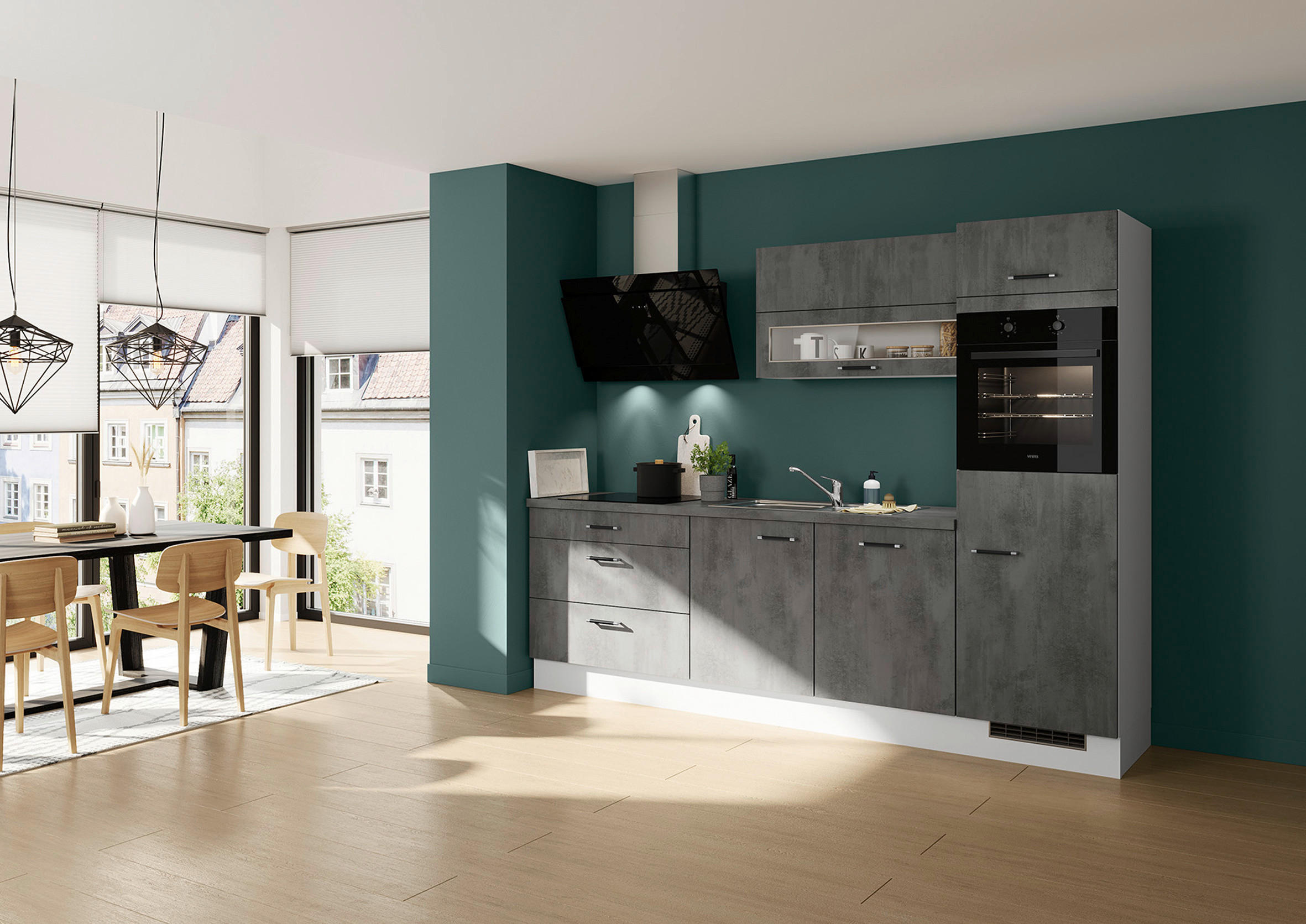 KÜCHENLEERBLOCK 270 cm   in Grau  - Edelstahlfarben/Hellgrau, Design, Holzwerkstoff (270cm) - Impuls