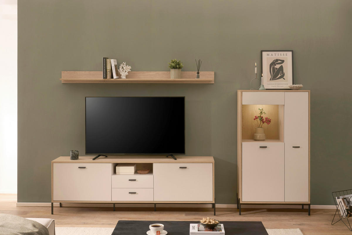 WOHNWAND 3-teilig  in Eichefarben, Kaschmir  285/170/40 cm    - Kaschmir/Eichefarben, Design, Holzwerkstoff/Metall (285/170/40cm) - MID.YOU