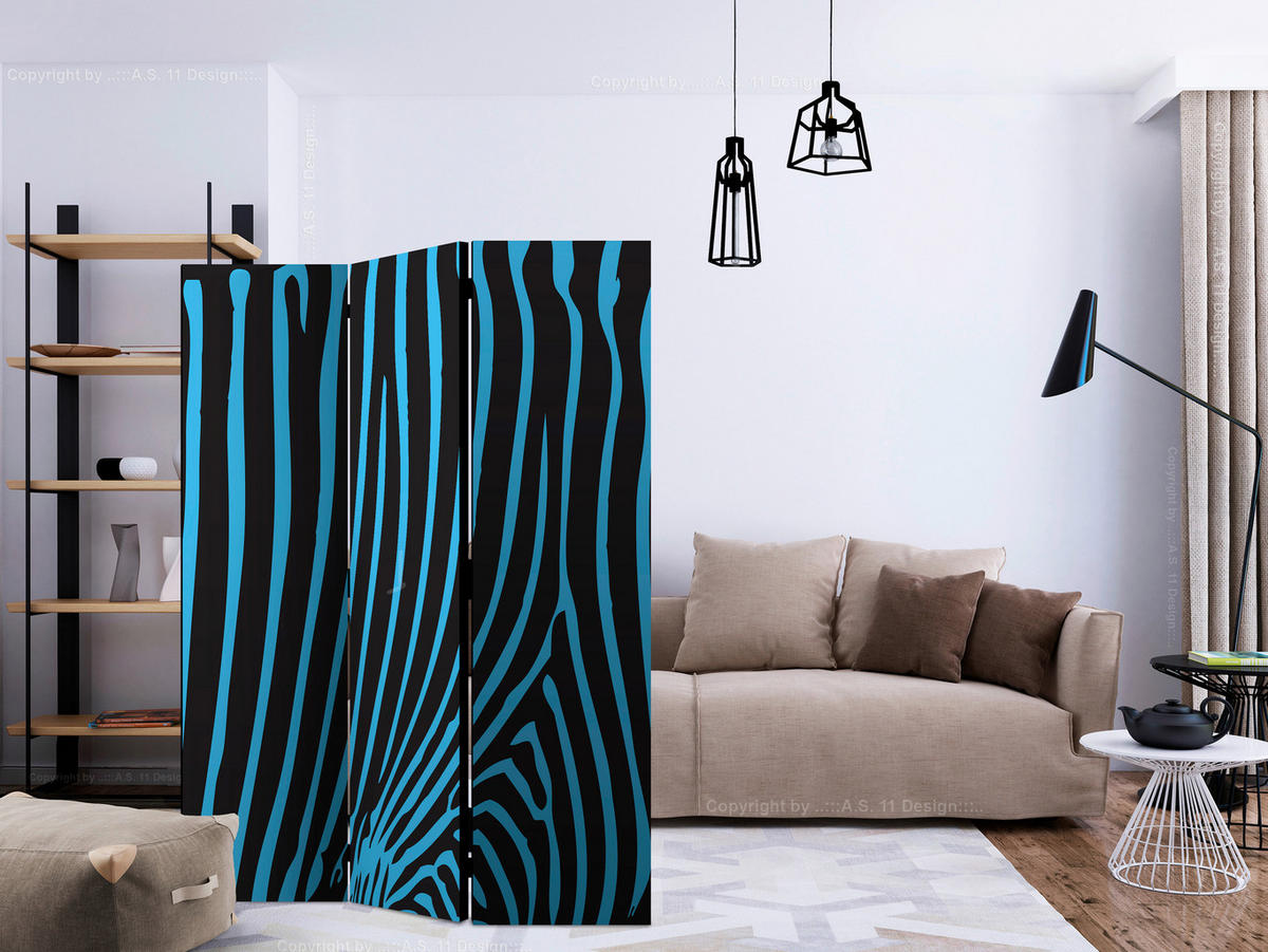 Paravent doppeltseitig mit 3  Flügel - Blau/Schwarz, Basics, Holz/Textil (135/172/3cm) - artgeist