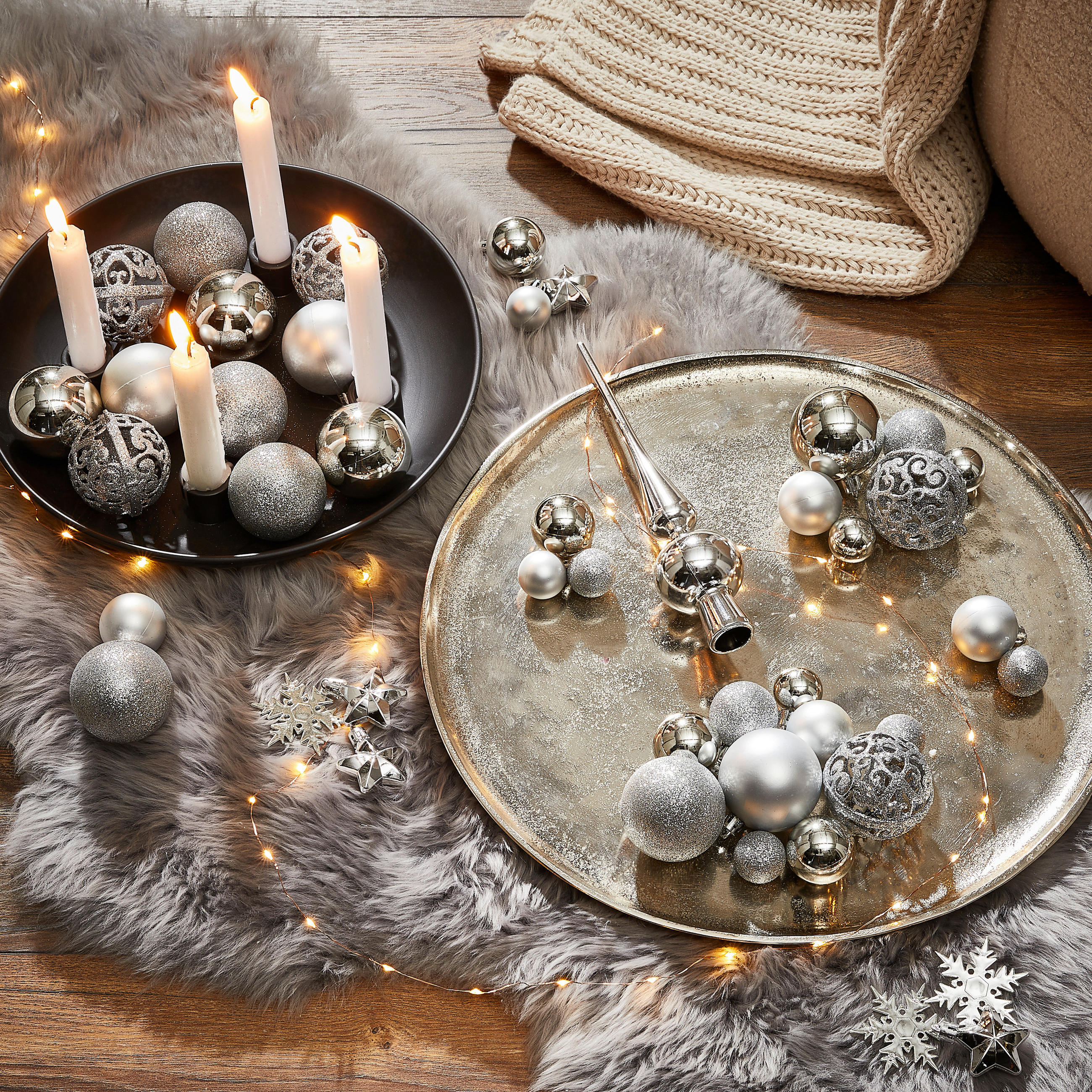 CHRISTBAUMKUGEL-SET - Silberfarben, Trend, Kunststoff (36/23/12cm) - X-Mas