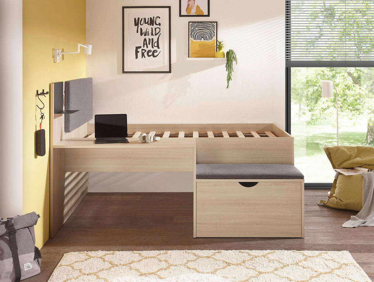POSTEĽ S PRIESTOROM NA HRU 90/200 cm,  - farba duba, Konventionell, kompozitné drevo (90/200cm) - Carryhome