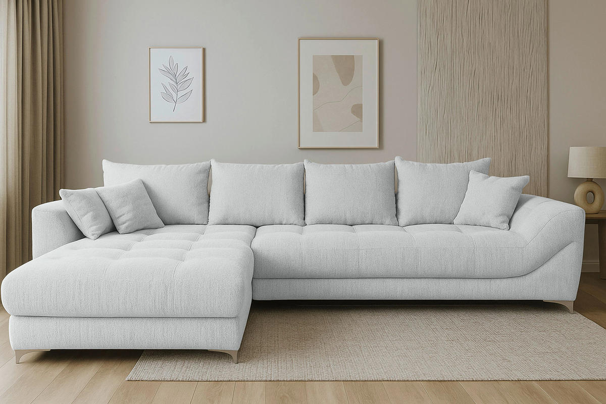 ECKSOFA in Chenille Hellgrau  227/329 cm  - Chromfarben/Hellgrau, KONVENTIONELL, Textil/Metall (227/329cm) - Carryhome