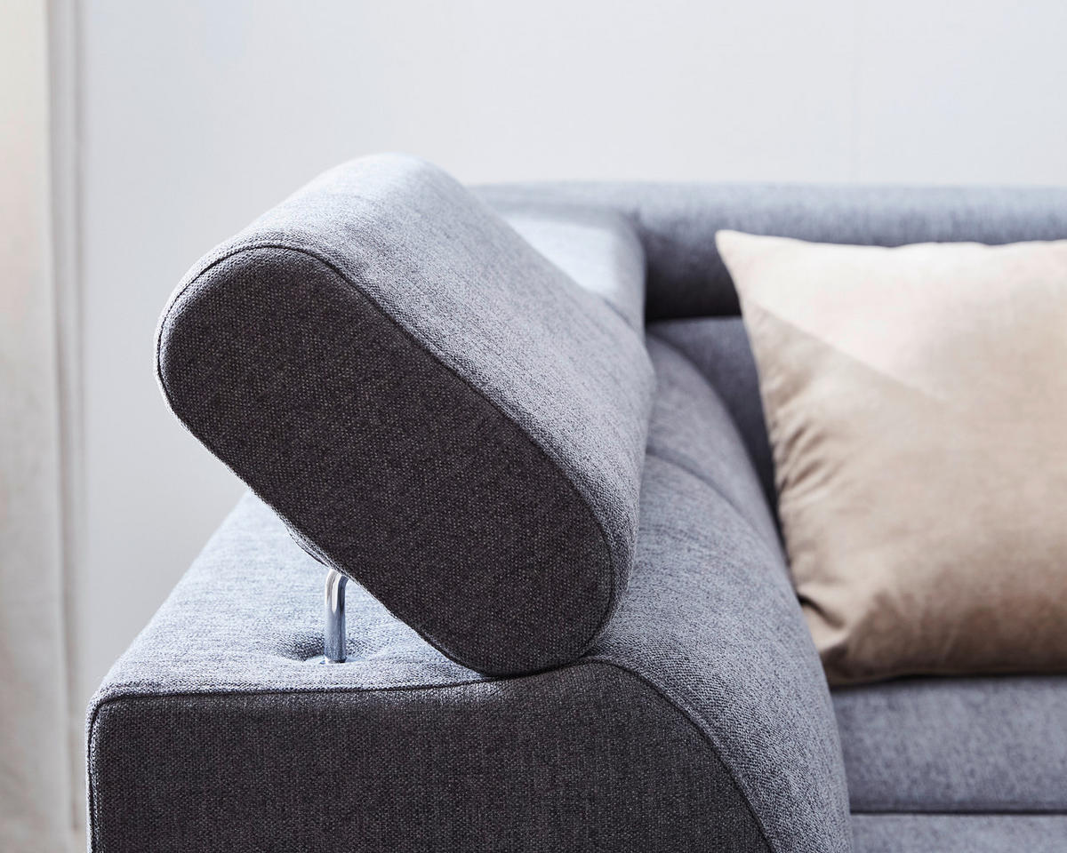 ECKSOFA Dunkelgrau Webstoff  - Dunkelgrau/Naturfarben, KONVENTIONELL, Holz/Textil (265/200cm) - Stylife