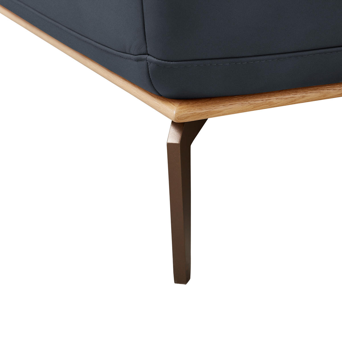 ECKSOFA in Echtleder Dunkelblau  - Bronzefarben/Dunkelblau, Design, Leder/Holz (314/176cm) - Valnatura