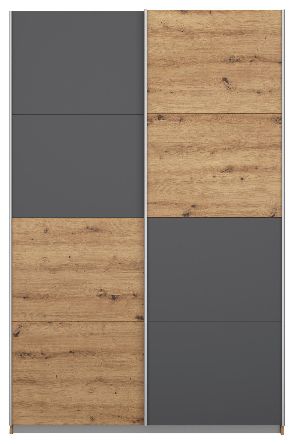 SCHWEBETÜRENSCHRANK in Graphitfarben, Eiche Artisan  - Alufarben/Graphitfarben, Modern, Holzwerkstoff/Metall (136/197/61cm) - Rauch Möbel