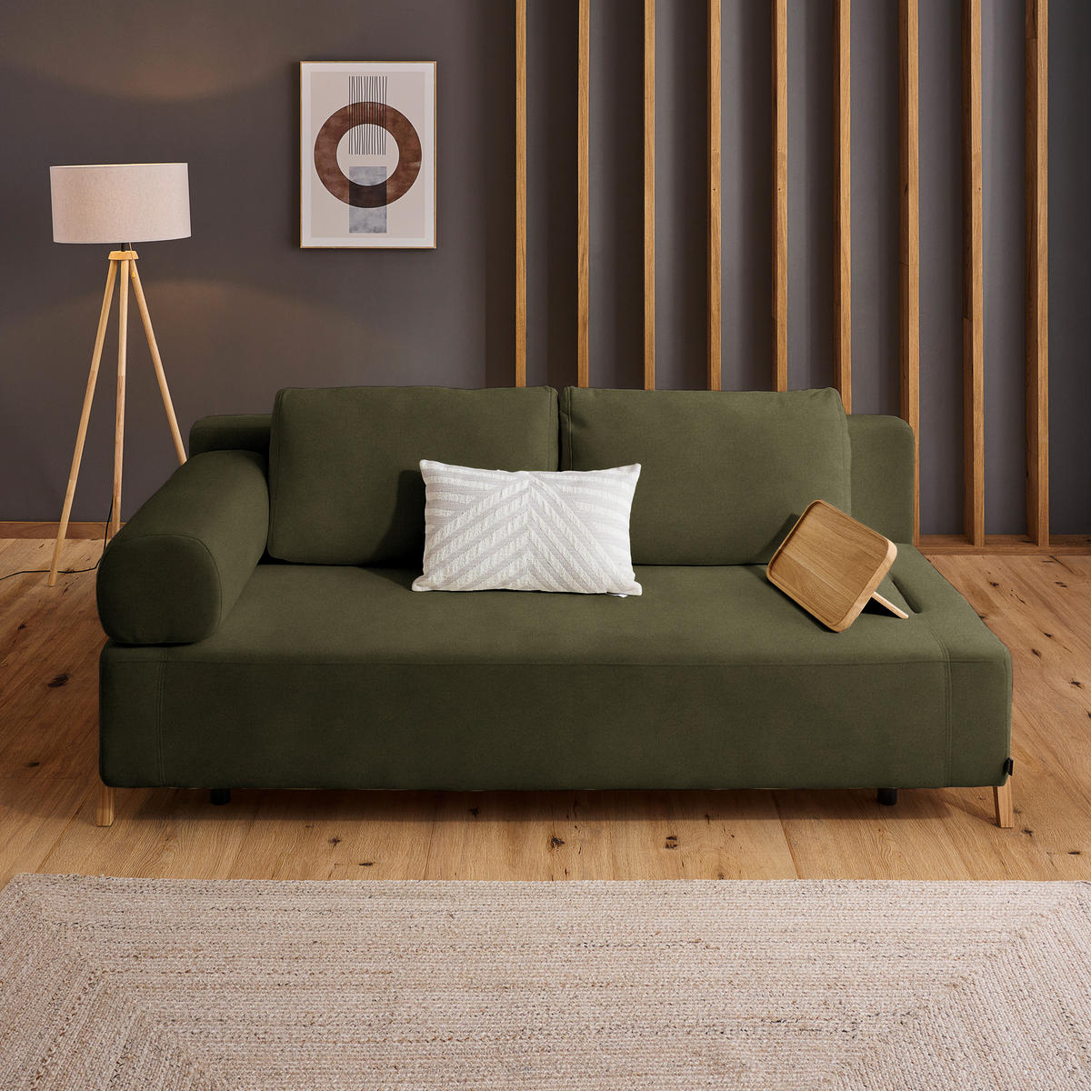 SCHLAFSOFA in Holz, Textil Olivgrün  - Naturfarben/Olivgrün, Design, Holz/Textil (211/88/102cm) - Niels Andersson