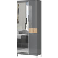 VITRINA boja orahovog drveta, antracit visoki sjaj   - boja oraha/boja nikla, Dizajnerski, staklo/metal (76/192/35cm)