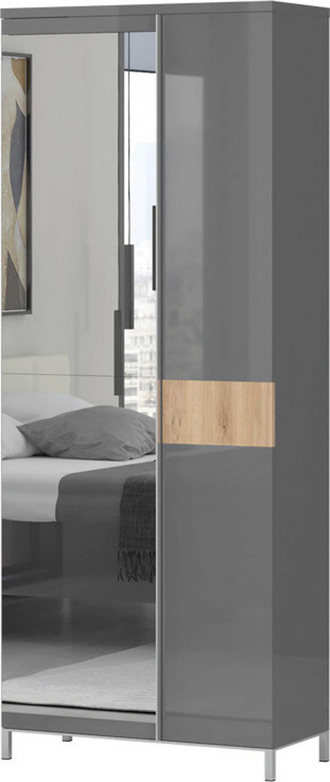 VITRINA boja orahovog drveta, antracit visoki sjaj   - boja oraha/boja nikla, Dizajnerski, staklo/metal (76/192/35cm)