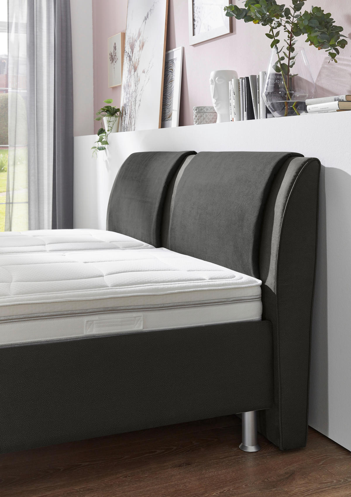 POLSTERBETT 160/200 cm  in Grau, Schwarz  - Weiss/Alufarben, Konventionell, Holz/Holzwerkstoff (160/200cm) - Beldomo - Sleep