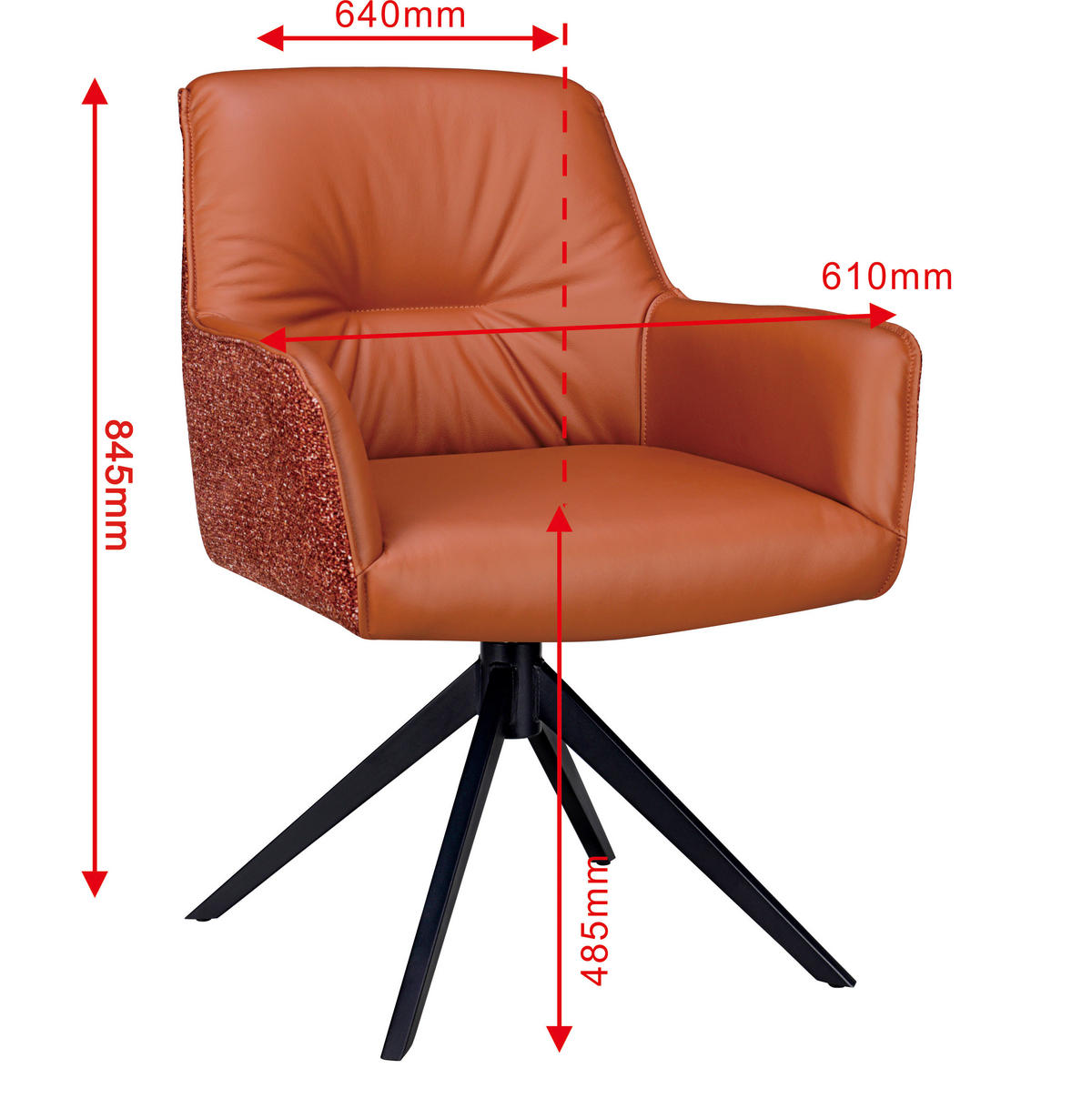 ARMLEHNSTUHL  in Eisen Webstoff Echtleder pigmentiert  - Cognac/Schwarz, Design, Leder/Textil (61/64/84,5cm) - Valdera