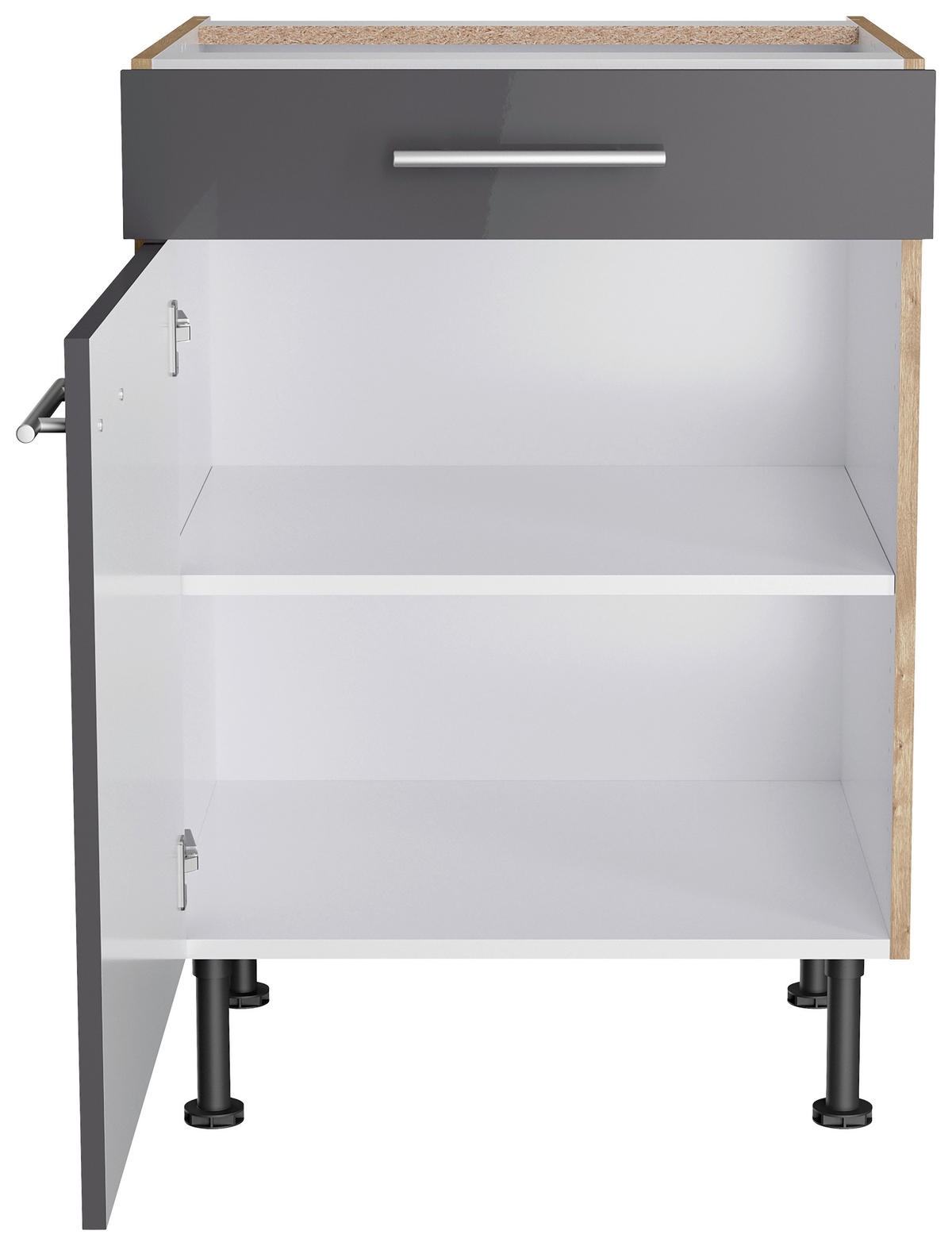ECKKÜCHE 200/270 cm  in Anthrazit, Eichefarben  - Edelstahlfarben/Eichefarben, Basics, Holzwerkstoff/Metall (200/270cm) - Optifit