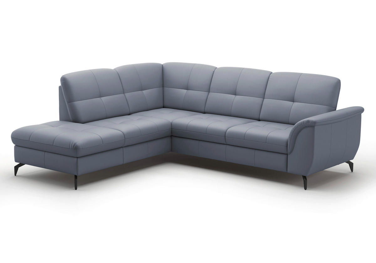 ECKSOFA in Vliesstoff Kombination Echtleder/Stoff Graublau  212/244 cm  - Graublau/Schwarz, MODERN, Leder/Textil (212/244cm) - Sit & More