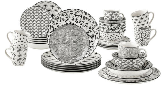 KOMBISERVICE TOKYO 2.0 30-teilig  - Schwarz/Weiß, Trend, Keramik - Novel