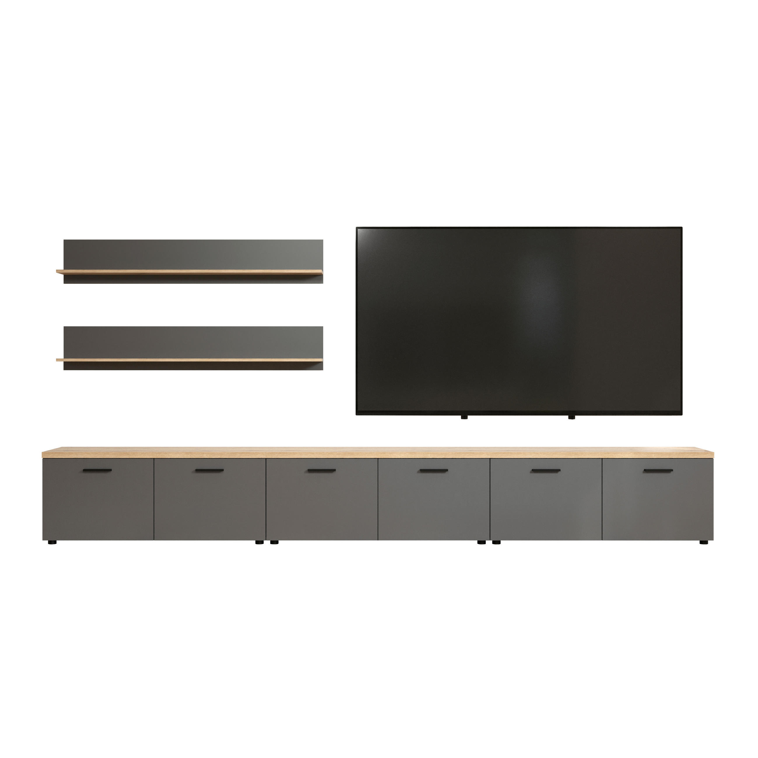 WOHNWAND 5-teilig  in Anthrazit, Eichefarben  360/180/40 cm  - Eichefarben/Anthrazit, Design, Holzwerkstoff/Kunststoff (360/180/40cm) - MID.YOU