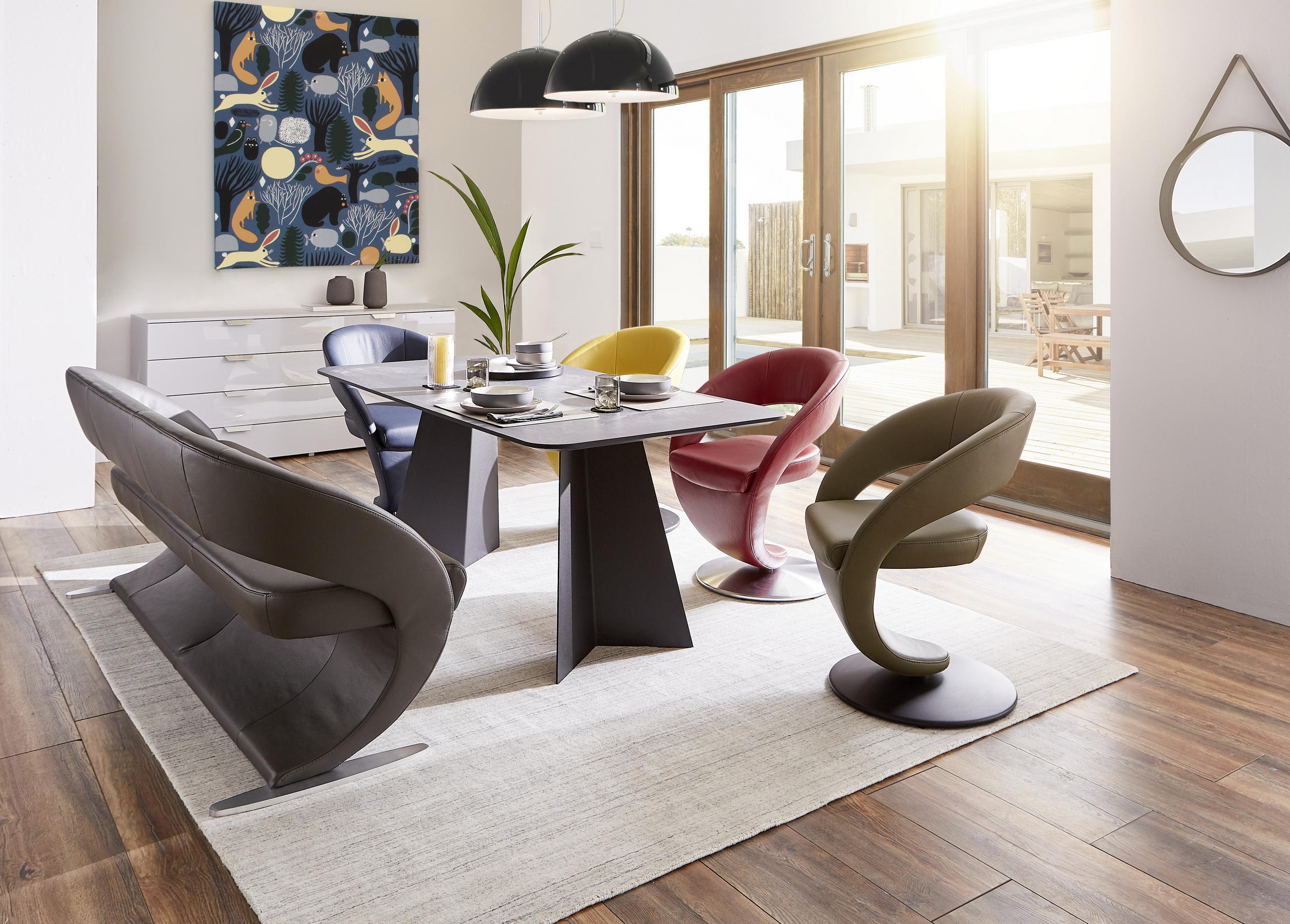 ESSTISCH 180/90/75 cm Metall, Kunststoff Schwarz, Schieferfarben rechteckig - Schieferfarben/Schwarz, Design, Kunststoff/Metall (180/90/75cm) - Moderano