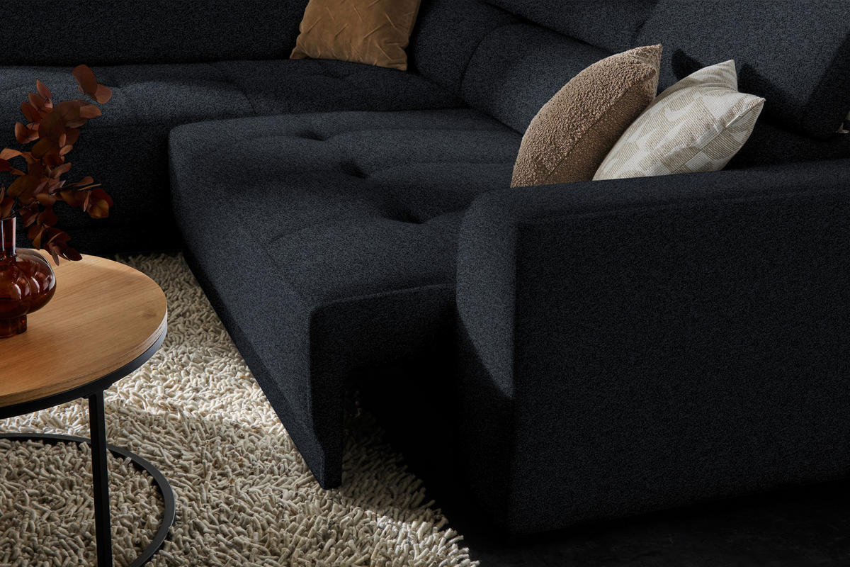 ECKSOFA in Chenille Anthrazit  - Anthrazit/Schwarz, Design, Kunststoff/Textil (205/284cm) - MID.YOU