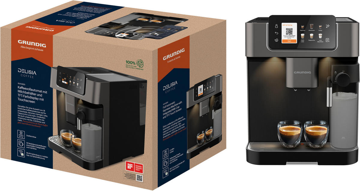 KAFFEEVOLLAUTOMAT Delisia Coffee Series DC7500+  - Edelstahlfarben/Schwarz, MODERN, Kunststoff/Metall (40,5/34,0/27,5cm) - Grundig