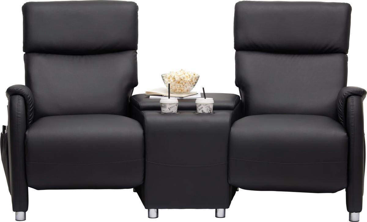 HEIMKINO-SOFA Lederlook Schwarz  - Schwarz, Design, Kunststoff/Textil (186/104/90cm) - Livetastic