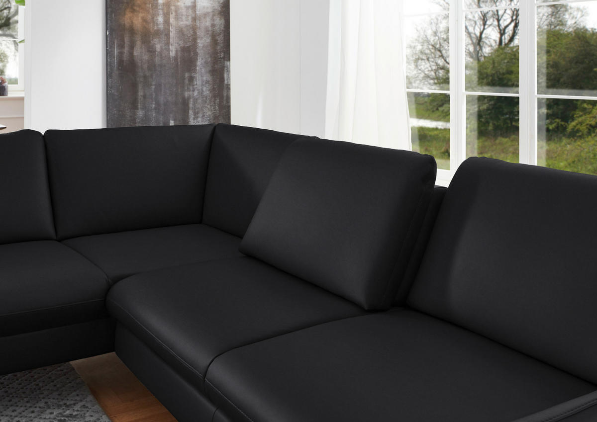 ECKSOFA in Echtleder Anthrazit  220/284 cm  - Anthrazit/Alufarben, KONVENTIONELL, Leder/Metall (220/284cm) - Beldomo Premium