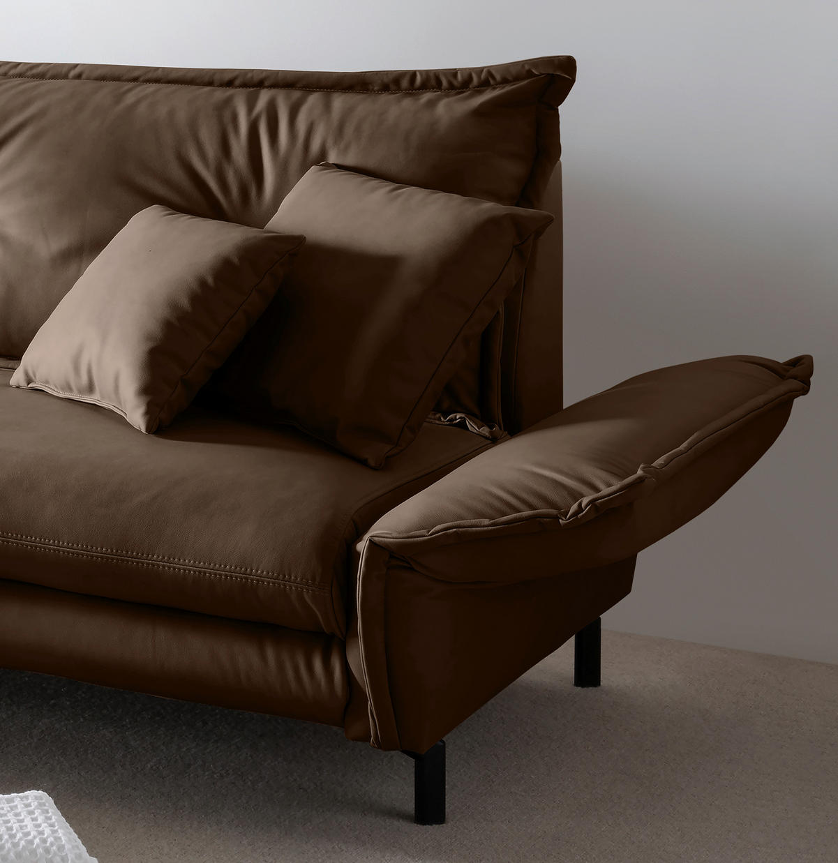 ECKSOFA in Lederlook Braun  - Schwarz/Braun, Modern, Textil/Metall (180/255cm) - Livetastic