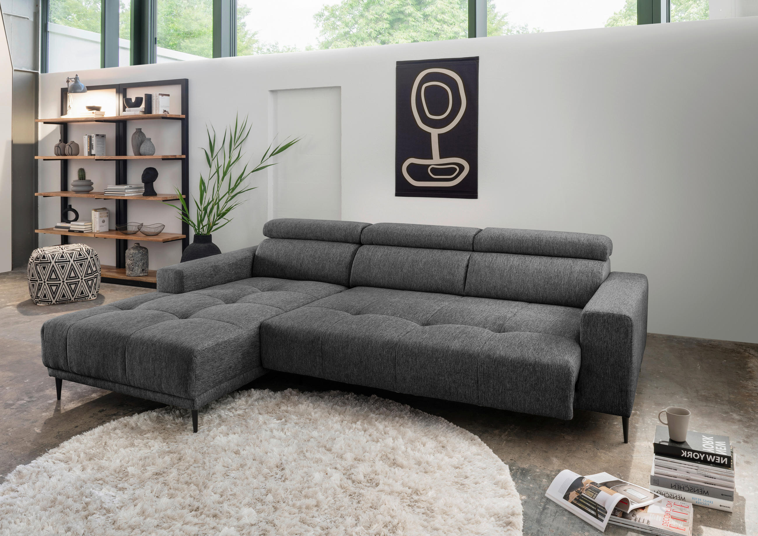 ECKSOFA Anthrazit Chenille  - Anthrazit/Schwarz, KONVENTIONELL, Textil/Metall (188/276cm) - Livetastic