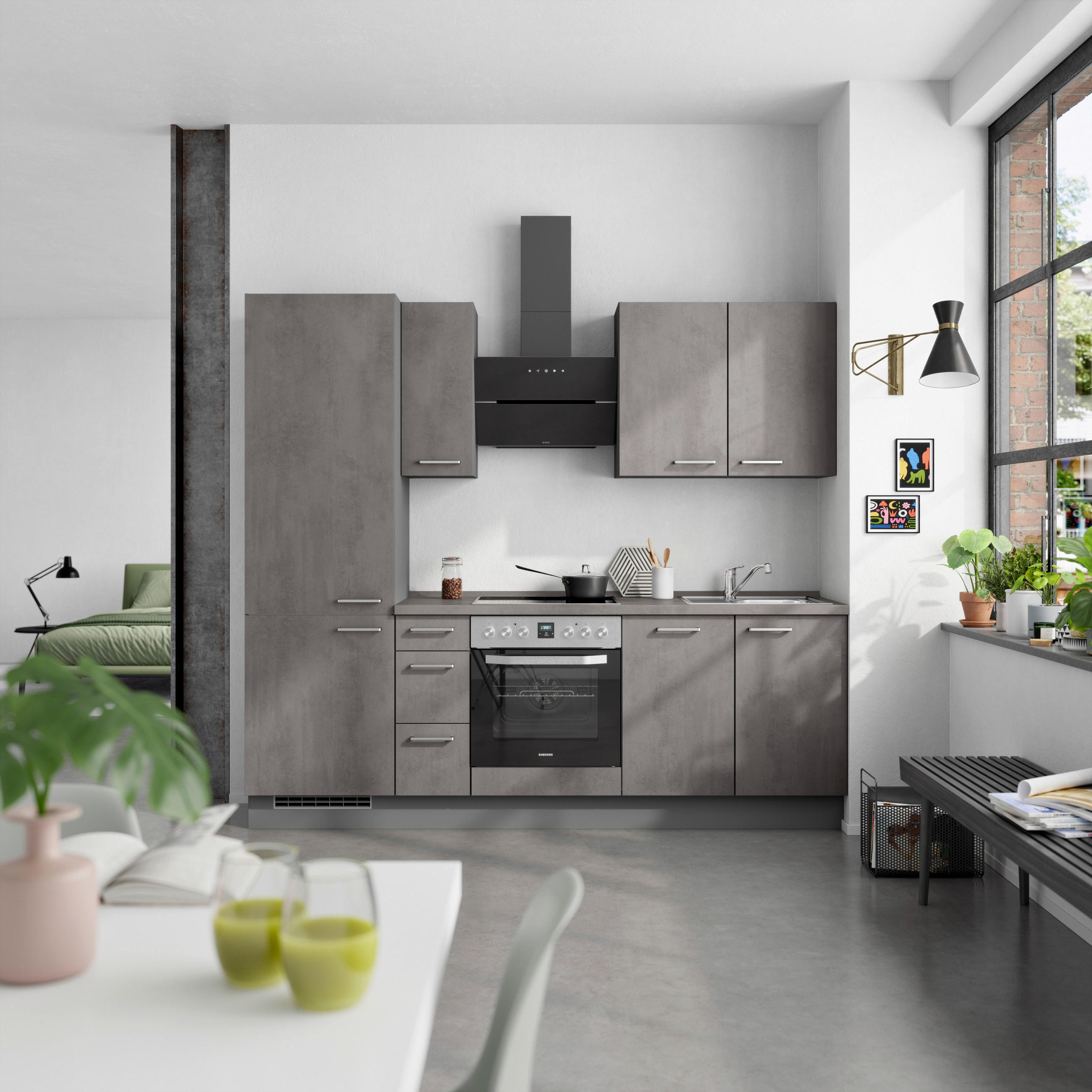 KÜCHENBLOCK Riva 240 cm  in Schieferfarben  - Schieferfarben/Edelstahlfarben, MODERN, Holzwerkstoff/Metall (240cm) - Nobilia