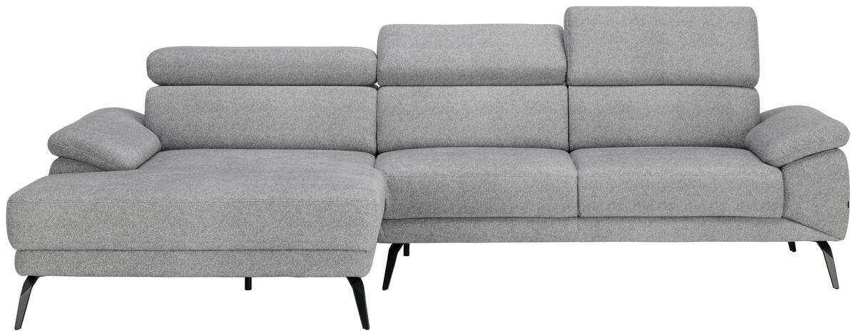 ECKSOFA Grau Velours  - Schwarz/Grau, Design, Textil/Metall (187/295cm) - Novel