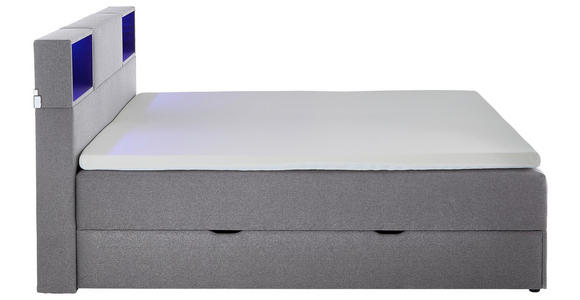 BOXSPRINGBETT 160/200 cm,  in Hellgrau, Matratze, Beleuchtung, Bettkasten, Topper, H3 = fest  - Hellgrau/Schwarz, Design, Holz/Textil (160/200cm) - Xora