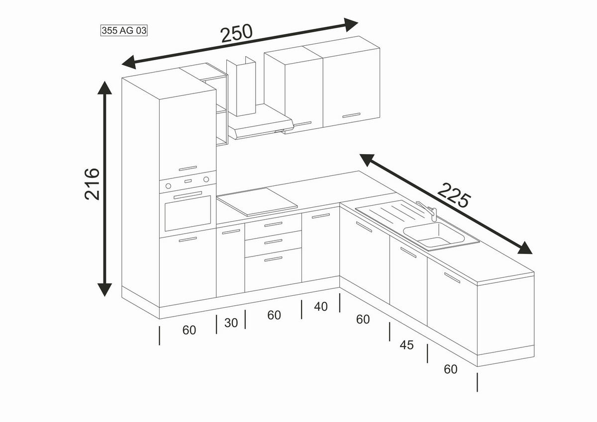 ECKKÜCHE 250/225 cm  in Weiß, Eichefarben  - Eichefarben/Magnolie, LIFESTYLE, Holzwerkstoff/Kunststoff (250/225cm) - MID.YOU