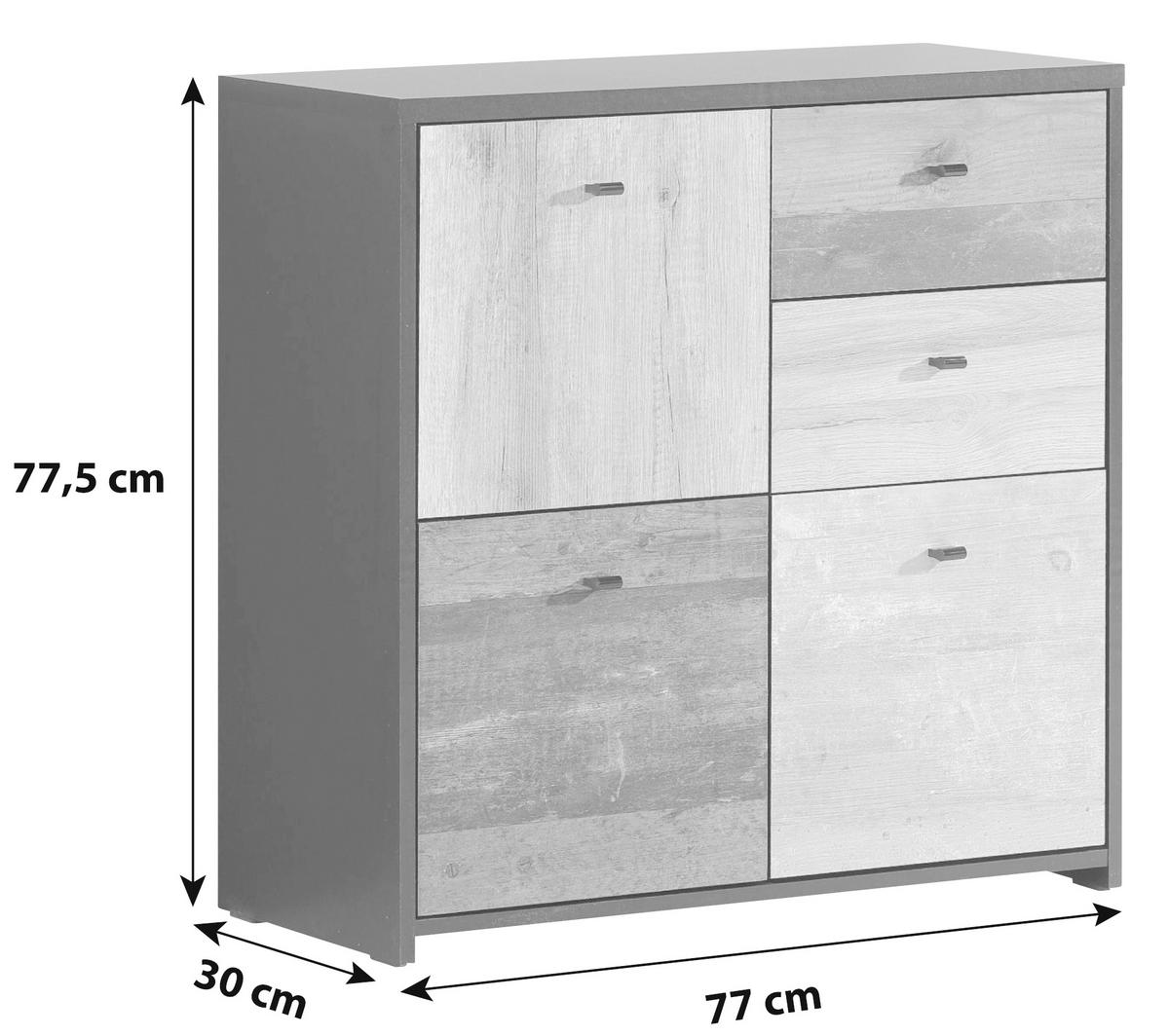 KOMODA  77,2/77,5/29,6 cm  crna, boja hrasta, boja pinije  - boja hrasta/boja pinije, Moderno, metal/pločasti materijal (77,2/77,5/29,6cm) - Carryhome