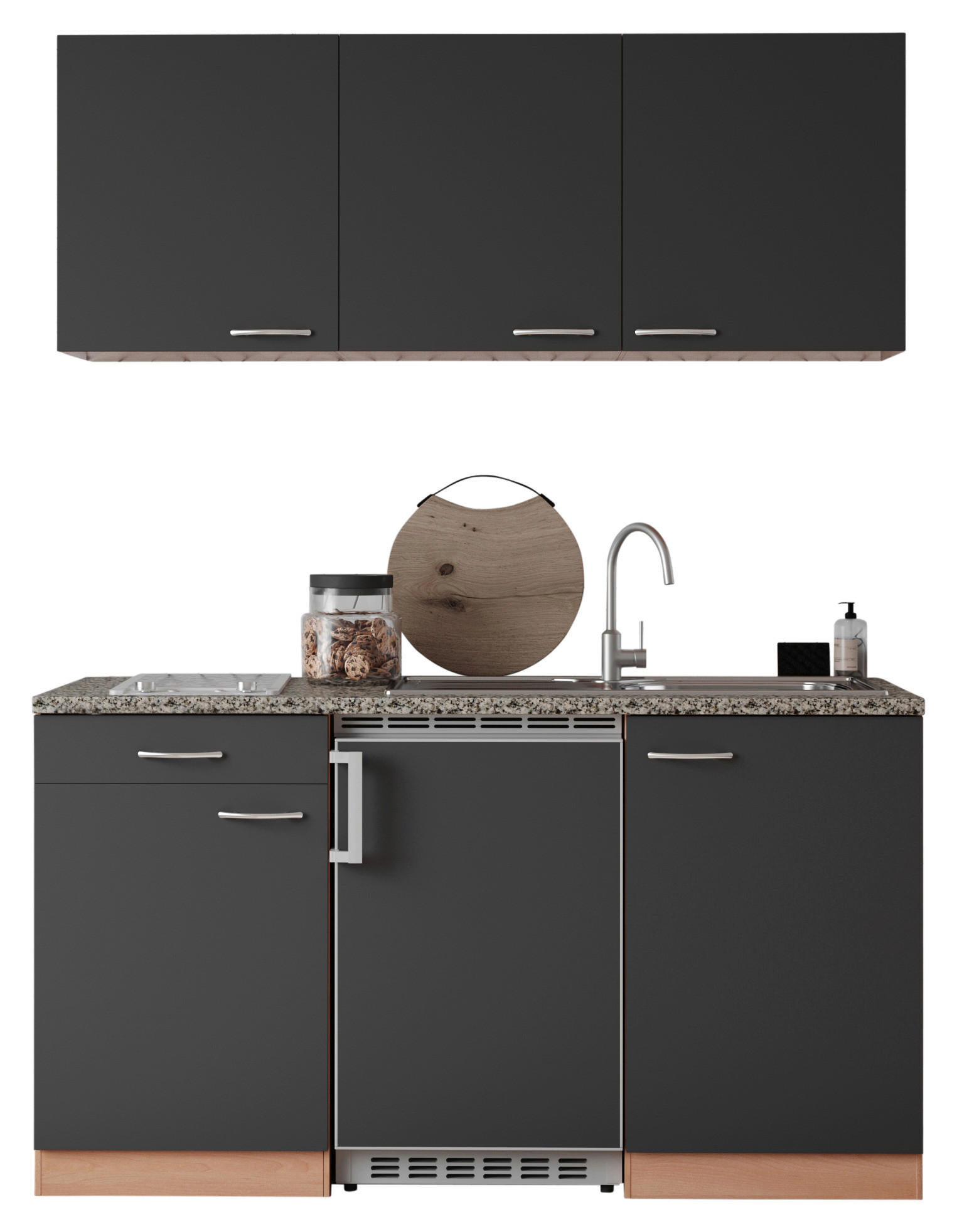 MINIKÖK 150 cm   i grå, bokfärgad  - bokfärgad/aluminiumfärg, Klassisk, trämaterial/plast (150cm) - Respekta